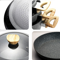 Ensemble d'Ustensiles de Cuisine Écologiques à la Mode en Gros, en Aluminium Forgé, Revêtement Pierre de Granit Marbre Antiadhésif, Comprenant un Set de Poêles et une Marmite