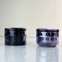 Emballage cosmétique bleu foncé de luxe, pot de crème pour le visage de 30 g et 50 g, pot en plastique cylindrique semi-transparent avec couvercle à spatule magnétique