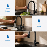 Robinet de cuisine OEM en acier inoxydable, monotrou, avec douchette extractible, arc haut, valve en céramique, montage sur plan, prix direct usine