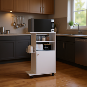 Chariot de cuisine blanc Napenthe à 1 étagère avec roulettes, armoire de cuisine mobile, design moderne, solution de rangement - Product Image 2