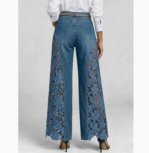 <span class=keywords><strong>Pantaloni</strong></span> a <span class=keywords><strong>Vita</strong></span> <span class=keywords><strong>Alta</strong></span> e Gamba Larga per <span class=keywords><strong>Donna</strong></span>, Moda Primavera-Estate 2026, Jeans in Denim con Pizzo - Product Image 2