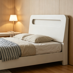 Minimalist White Queen Size Storage Bed <b>Frame</b> with Fabric Upholstery and MDF Panel Design - Product Image 6