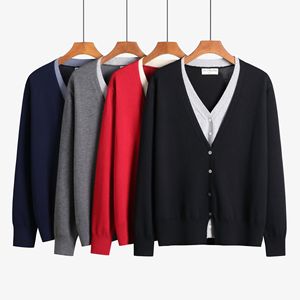 Cardigan tricoté deux pièces col en V pour femme, nouvelle collection automne-hiver, en <span class=keywords><strong>laine</strong></span> douce, couleur unie, coupe ample, style français élégant 3839 - Product Image 1