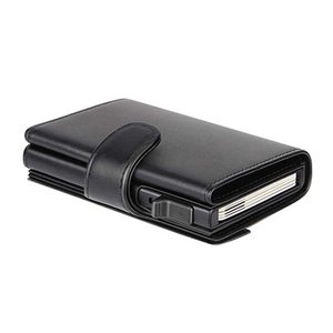 Aluminum <strong>Credit</strong> <strong>Card</strong> Black Wallet Rfid Blocking Trifold Alloy Business Casual Coin Purse Leather <strong>Metal</strong> <strong>Card</strong> <strong>Holder</strong> - Product Image 2
