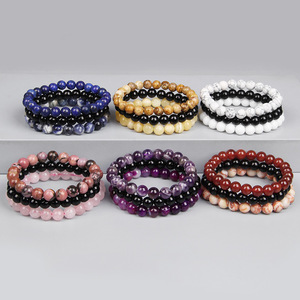 8mm Natural Stone <b>Bracelet</b> Sets 3Pcs/set Black Glass Beads Rose Quartz <b>Amethysts</b> Sodalite Hematite Trendy Men's Jewelry - Product Image 4
