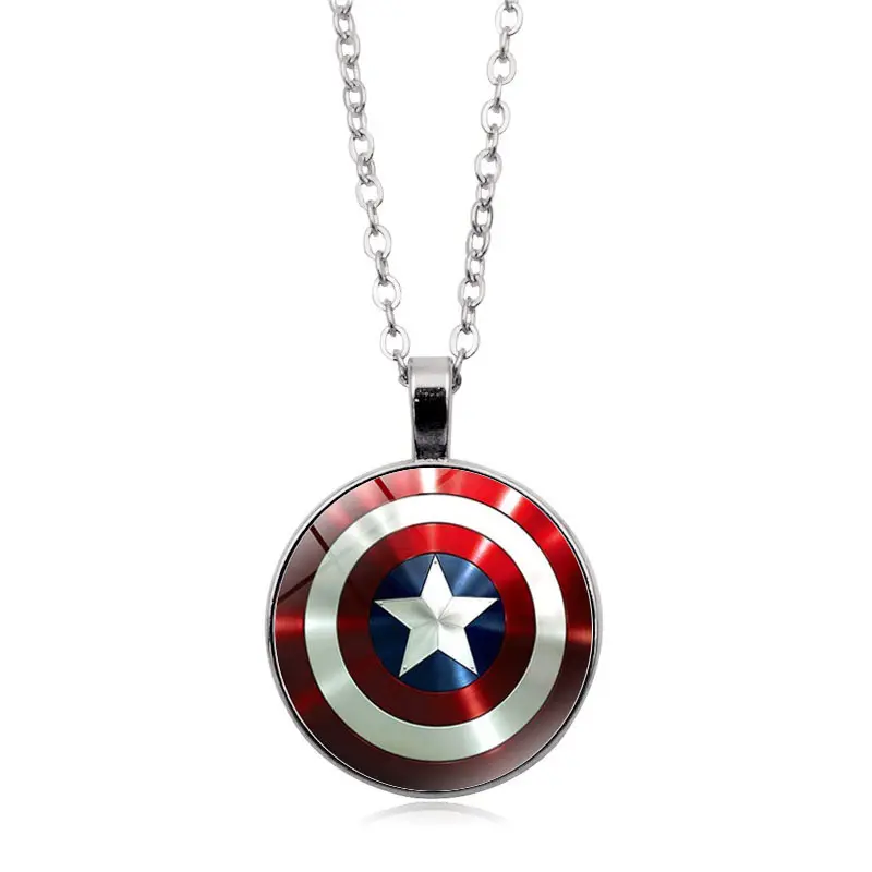Anime Cartoon USA Superhero Captain America Shield Time Gem Clavicle Chain Pendant Necklace for Men