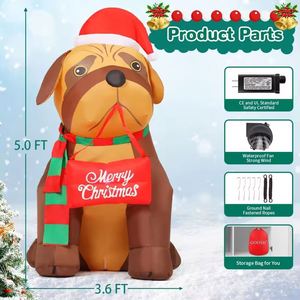 Chien gonflable de Noël pour enfant de 1,5 m, personnalisé, très vendu, avec chapeau, en polyester, lumières LED, décoration extérieure, prix d'usine - Product Image 6