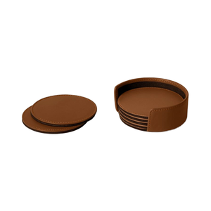 Classic Leather <b>Coaster</b> Set for Home Office and Hotel Decor-round Pattern Water <b>Glass</b> <b>Coaster</b> Holder Reasonable Price - Product Image 2