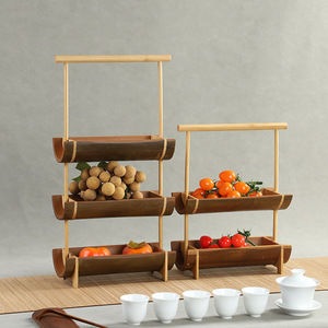 Bamboo Tea And <b>Snack</b> <b>Tray</b> Three Tiered Handmade With Handle For Home Serving - Product Image 1
