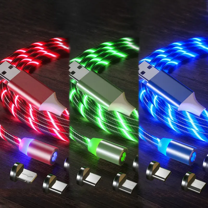 Câble de charge USB magnétique pour câble de données, charge rapide, haute qualité, LED, Type C, 2A, 3 en 1, original en usine