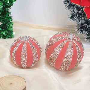 Ensemble de Boules de Noël en Velours Floqué de Styles Variés, Ornements Scintillants à Paillettes pour Arbre de Noël, Décoration en Gros pour la Maison et le Nouvel An - Product Image 3