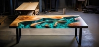 PLUS DE DESIGN Nouvelle Arrivée Meubles de salon en bois massif de noyer bleu océan rivière Table basse d'appoint en résine époxy