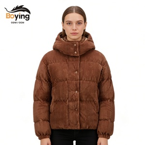 Veste d'hiver épaisse en velours côtelé et nylon teint, à capuche, pour <span class=keywords><strong>femme</strong></span>, Boying, nouvelle collection, élégante, coupe classique, personnalisable en usine, ODM - Product Image 1