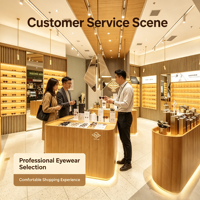 Meubles de présentation pour magasin d'optique haut de gamme, comptoir de présentation incurvé en bois pour lunettes, vitrine murale pour lunettes de soleil avec éclairage LED ambiant