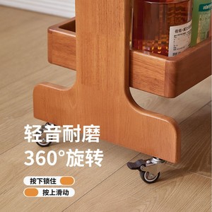 Chariot de rangement en bois massif, chariot de cuisine mobile, organisateur d'épices en bois de cerisier, unité de rangement portable - Product Image 4