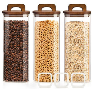 Frasco de Vidrio de Borosilicato Hermético con Tapa de Acacia, Recipiente Transparente para Almacenamiento de Alimentos con Tapa para Especias de Cocina - Product Image 1