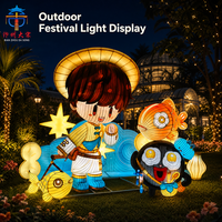 Lanterne géante en soie personnalisée pour l'extérieur, lanterne de garçon de dessin animé, fabriquée à la main, lumière LED pour festival chinois, pour parc à thème