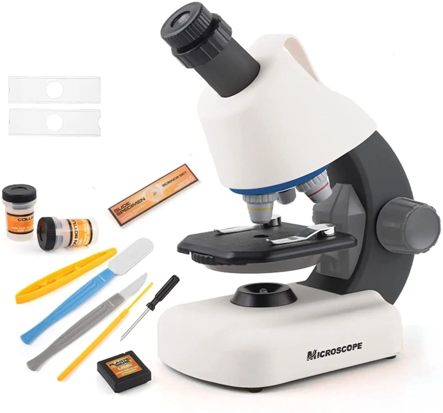 Kids Microscope 100X-1200X Beginner Microscope Kit with Microscope Plastic Slides Specimens LED Light