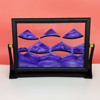 Cadre d'art cinétique de sable mouvant Paysage Noir avec sable rouge orangé, double verre, support rotatif de bureau, vente en gros