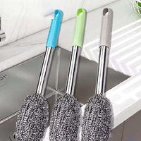 Nouvelle conception Brosse à boule en fil d'acier inoxydable à long manche pour casseroles, poêles, bouteilles – Éponge à récurer en acier pour cuisine