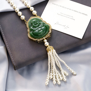 Elegant Buddha Necklace Imitation Pearl Long Sweater Chain Tassel Pendant Fashion Jewelry Gift - Product Image 2
