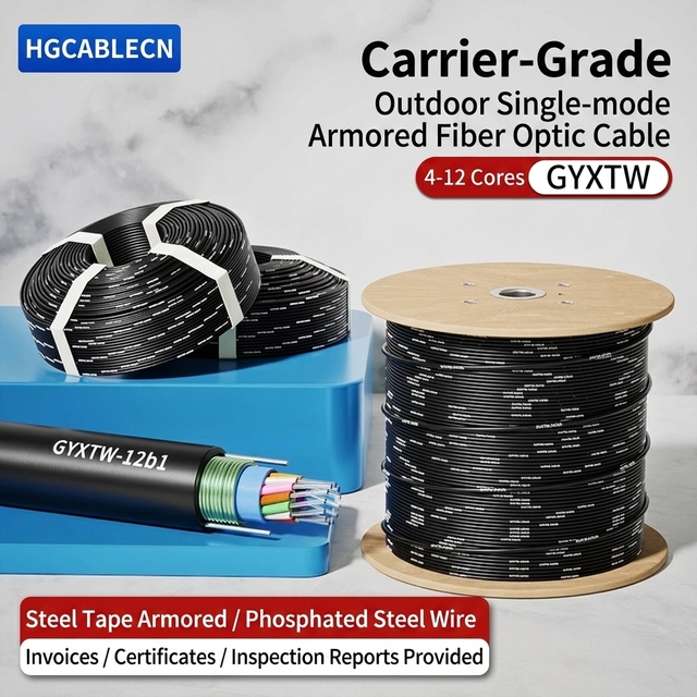 GJYXCH/GJYXFCH 12 Cores Single Mode G652D Armored Fiber Optic Cable Outdoor Directly Aerial Buried CE/ROHS/ISO