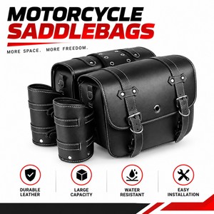 Borse Laterali Vintage per Moto in Pelle PU Impermeabile, Borse Retrò con Portabicchieri e Chiusura Universale per Moto Cruiser - Product Image 1
