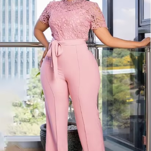 <span class=keywords><strong>Tuta</strong></span> da donna europea e americana con cinturino a maniche corte con cinturino a vita alta a gamba larga <span class=keywords><strong>in</strong></span> <span class=keywords><strong>pizzo</strong></span> Sexy - Product Image 1
