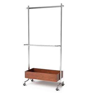 Porte-vêtements mobile avec tiroir de rangement en bois, cadre en métal chromé vintage, sur roulettes, pour chambre à coucher, magasin de détail - Product Image 6