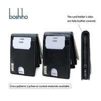 Portefeuille d'affaires de luxe Boshiho OEM personnalisé pour homme, véritable, avec blocage RFID, porte-cartes multi-compartiments, sans fermeture