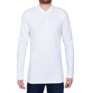 Polo à manches longues pour homme en coton blanc, décontracté, couleur unie, respirant, tricoté, coupe classique - Product Image 3