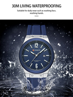 CURREN jam tangan pria, jam tangan pria mode perak biru 44mm tombol penyetel sederhana, tahan air olahraga bisnis kalender jam 8467