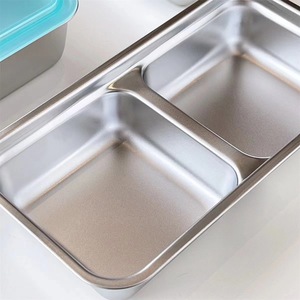 304 Stainless Steel Compartment Food Storage Container Rectangular Small <b>Lunch</b> <b>Box</b> With Plastic Lid For Refrigerator - Product Image 4