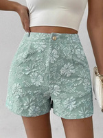 Shorts droits taille haute élégants en polyester jacquard floral, respirants et écologiques, pour femme – Nouvelle collection été, grande disponibilité