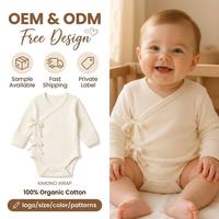 Combinaison kimono pour bébé en coton biologique 100%, enveloppante, manches longues, pour nouveau-né, OEM ODM en gros