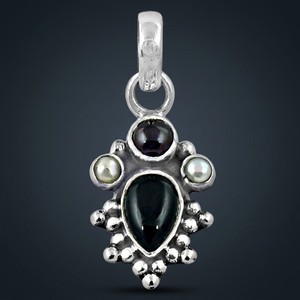 Pendentif en argent sensationnel avec perles d'onyx noir Pierres précieuses de tourmaline Pendentifs et breloques en perles élégantes - Product Image 3
