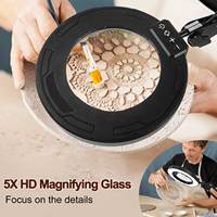 Ultra Long 5X Magnifying Glass with Light and Clamp, 5 Color Modes Steepless Dimming Desk Lamp, Swivel Arm Hands Free Magnifier