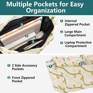 Hawaii Puakenikeni <b>Lei</b> Handbags Laptop Compartment Quilted Polyester Ladies Women Casual Custom Print Tote Bag with Side Pocket - Product Image 4