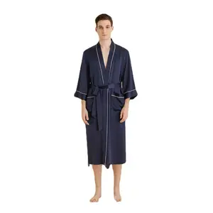 पुरुषों के लिए नए रंग 100% शुद्ध रेशम बाथरोबे लंबी आस्तीन के कपड़े पुरुष लाउंज पुरुषों के लिए शीर्ष पर