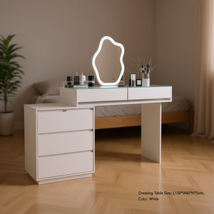 Modern Dressing Table L130W40H75cm White With Lighted <b>Mirror</b> For Bedroom Makeup Vanity - Product Image 2