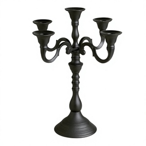 <b>Black</b> Five-Arm <b>Candelabra</b> with Round Base Modern Interior Home Decoration Living Room Tabletop Display Candle Holder For Sale - Product Image 1
