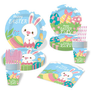 Juego de Vajilla Desechable con Diseño de Conejo de Dibujos Animados para Fiesta de Cumpleaños, Platos y Vasos de Papel, Ambiente Festivo de Pascua - Product Image 1