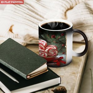 Heat Changing Mug 11oz Ceramic Frosted Black With 2D Flat Painting Design Christmas Candy Pattern - Product Image 3
