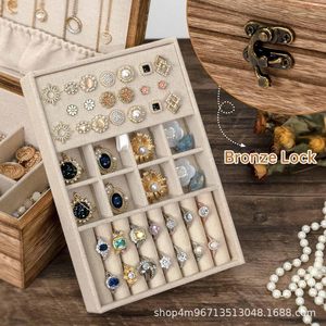 Solid Wood Jewelry <b>Box</b> Double Layer With Necklace Hooks Bracelet Grid Rings Tray Earrings Storage Organizer <b>Vintage</b> Style - Product Image 4