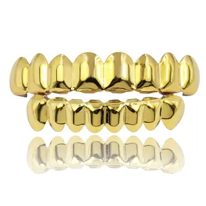 नई HIPHOP Grillz 14K सोना मढ़वाया सेट सादे 8 दांत के साथ ऊपर से नीचे सोने गुलाब सोने चांदी और काले grillz