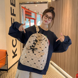 New Denim Fabric Bow Tie Design Female <b>College</b> Versatile Two Shoulder Middle High School Korean Style School <b>Bag</b> Backpack - Product Image 4