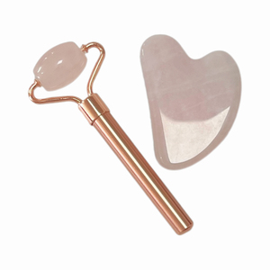 Visage rouleau rougeur réduisant les outils de soins de la peau Massage Quartz Rose pour visage yeux cou - Product Image 1