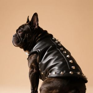 Inverno impermeável macio PU couro Pet <span class=keywords><strong>Jacket</strong></span> com rebites moderno estilo cão roupas - Product Image 5