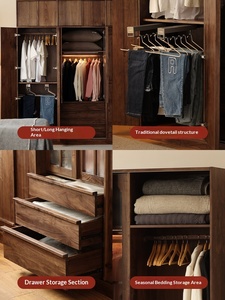 Armario con Puerta Corredera de Nogal Negro, Mueble de Dormitorio Nórdico Multifuncional de Madera Maciza, Armario de Almacenamiento de Ropa Personalizable - Product Image 2