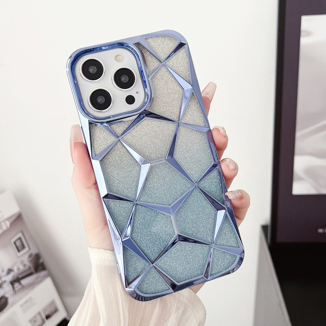 3D Cube Diamond Marble Soft TPU Phone Case for iPhone 15 14 13 12 11 Pro Max Plus Shockproof Cover